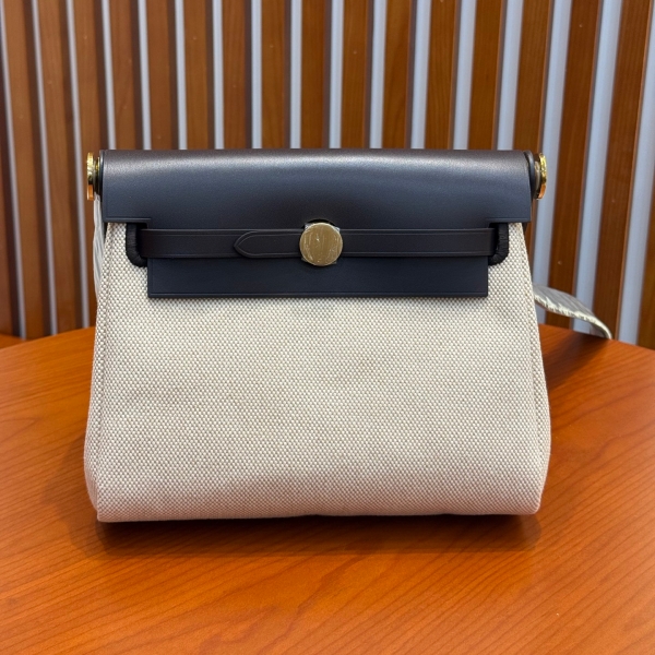 【エルメス HERMES】エールバッグジップ ミニ 20 ブルーインディゴ エクリュ トワルアッシュ ヴァッシュハンター ゴールド金具 (100％マシン)
